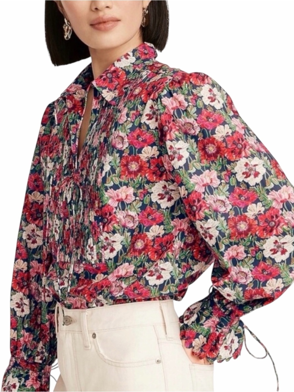 J. Crew Scalloped-sleeve Top in Liberty Poppy Amelie Floral Blouse - M